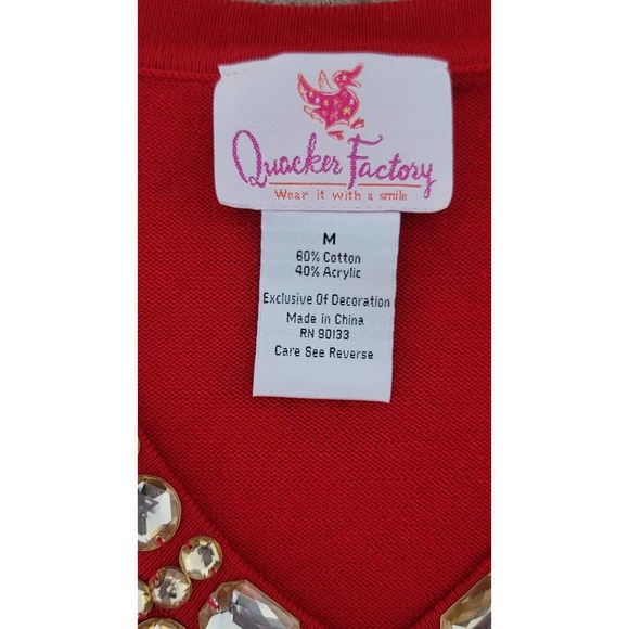 Vtg Quacker Factory Jeweled Holiday V-neck Sweater - Picture 5 of 5